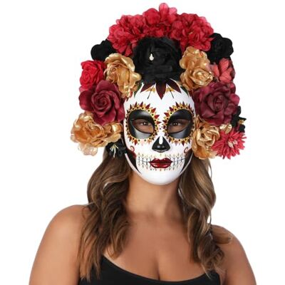 Stylex Party Stylex Day Of The Dead Sugar Skull Face Masks Flower Headband Painted Floral Design Dia de los Muertos (Deluxe) Stylex Party Stylex Day Of The Dead Sugar Skull Face Masks Flower Headband Painted Floral Design Dia de los Muertos (Deluxe)
