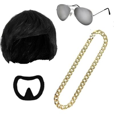 EduPlayte 4PCS Ibiza Final Boss Costume Accessory Set, Hip Hop Costume Kit, Black Bowl Cut Wig, Goatee Stick On, Gold Chain & Glasses – Funny Fancy Dress Costume Kit for Festivals, Parties, Carnival EduPlayte 4PCS Ibiza Final Boss Costume Accessory Set, Hip Hop Costume Kit, Black Bowl Cut Wig, Goatee Stick On, Gold Chain & Glasses – Funny Fancy Dress Costume Kit for Festivals, Parties, Carnival