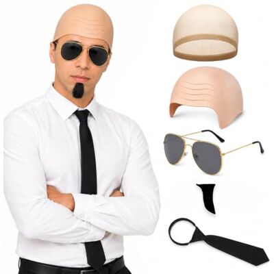 ELEGHT 5 Pcs Bald Cap Set, Fancy Dress Mr. World for Music Icon Party Accessory ELEGHT 5 Pcs Bald Cap Set, Fancy Dress Mr. World for Music Icon Party Accessory