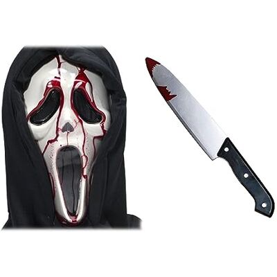 HENBRANDT Bleeding Scream Mask With Bloody Plastic Knife Halloween Fancy Dress Costume HENBRANDT Bleeding Scream Mask With Bloody Plastic Knife Halloween Fancy Dress Costume