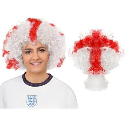 I LOVE FANCY DRESS England Afro Wig Pack Of 1 White Curly Afro Wig with Bold Red St George’s Cross Football Supporters Costume for St George’s Day & Fancy Dress Party Accessory I LOVE FANCY DRESS England Afro Wig Pack Of 1 White Curly Afro Wig with Bold Red St George’s Cross Football Supporters Costume for St George’s Day & Fancy Dress Party Accessory