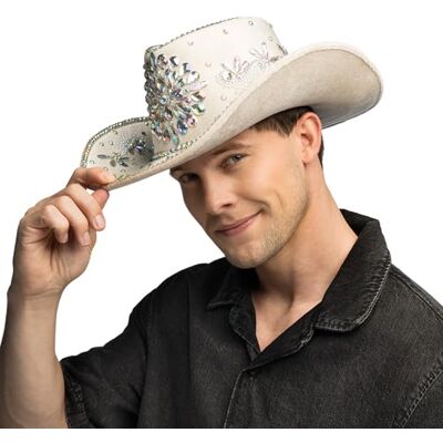 Boland Crystal Cowboy Hat with Rhinestones in Velvet Look, Western Hat Size 59 cm, Glittery Hat for Carnival, Festival and Theme Party Boland Crystal Cowboy Hat with Rhinestones in Velvet Look, Western Hat Size 59 cm, Glittery Hat for Carnival, Festival and Theme Party