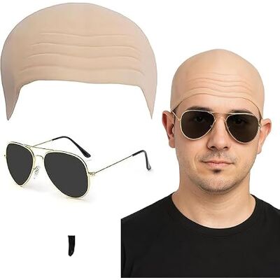 HTGWCG Adults Mr Worldwide Accessory Set, Nude Latex Bald Cap, Black Sunglasses, Black Soul Patch, bald Skin Bald Head Skull Wig Cap Famous Rapper Cosplay Halloween HTGWCG Adults Mr Worldwide Accessory Set, Nude Latex Bald Cap, Black Sunglasses, Black Soul Patch, bald Skin Bald Head Skull Wig Cap Famous Rapper Cosplay Halloween