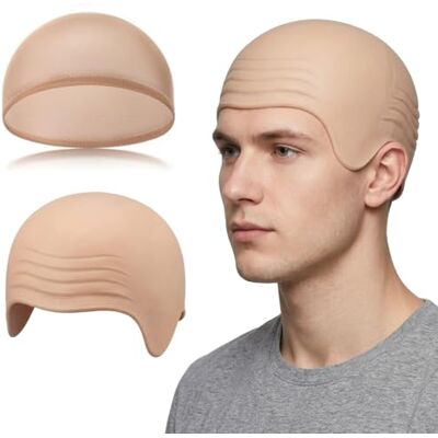 Pluc Black Bald Cap for Men, Adjustable Head Cover for Halloween Cosplay Pluc Black Bald Cap for Men, Adjustable Head Cover for Halloween Cosplay