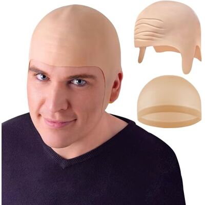 Makoto Nobu 2 Pcs Latex Bald Cap with Hair Net, Bald Head Wig Caps, Halloween Cosplay Fancy Dress Makeup Clothing Accessories for Kids Adults, Skin Tone Makoto Nobu 2 Pcs Latex Bald Cap with Hair Net, Bald Head Wig Caps, Halloween Cosplay Fancy Dress Makeup Clothing Accessories for Kids Adults, Skin Tone