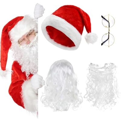 KARBAG 4 Pcs Christmas Santa Costume Set, Santa Hats Santa Beard Santa Wig and Sunglasses, Santa Beard Mask Face Cover Xmas Santa Costume Accessories for Adults Christmas Cosplay Party Novelty Costume KARBAG 4 Pcs Christmas Santa Costume Set, Santa Hats Santa Beard Santa Wig and Sunglasses, Santa Beard Mask Face Cover Xmas Santa Costume Accessories for Adults Christmas Cosplay Party Novelty Costume