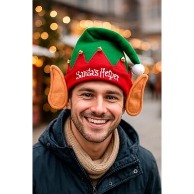 SKYTE Adult Elf Hat With Bells & Ears Red and Green Felt Elves Hat Christmas Novelty Gift Xmas Party Hats Jingle Bells Elf Fancy Dress Costume Santa's Helper Accessories for Men and Women SKYTE Adult Elf Hat With Bells & Ears Red and Green Felt Elves Hat Christmas Novelty Gift Xmas Party Hats Jingle Bells Elf Fancy Dress Costume Santa's Helper Accessories for Men and Women