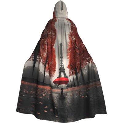 XEUYXF Eiffel Tower With Red Umbrella Print Halloween Hooded Cloak Carnival Cosplay XEUYXF Eiffel Tower With Red Umbrella Print Halloween Hooded Cloak Carnival Cosplay