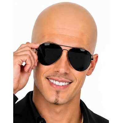 The Dragons Den Adults Worldwide Music Icon Rapper Pop Star Bald Cap & Sunglasses Fancy Dress Costume Accessory Kit The Dragons Den Adults Worldwide Music Icon Rapper Pop Star Bald Cap & Sunglasses Fancy Dress Costume Accessory Kit