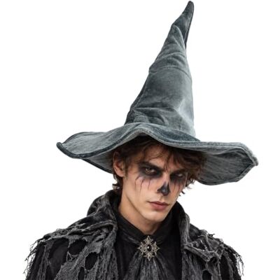 Zac's Alter Ego Reshapable Velvet Grey Tall Pointed Soft Witch Wizard Hat Halloween Cosplay, Party Hat, Women's Hat, Soft Material, Sorcerer Zac's Alter Ego Reshapable Velvet Grey Tall Pointed Soft Witch Wizard Hat Halloween Cosplay, Party Hat, Women's Hat, Soft Material, Sorcerer