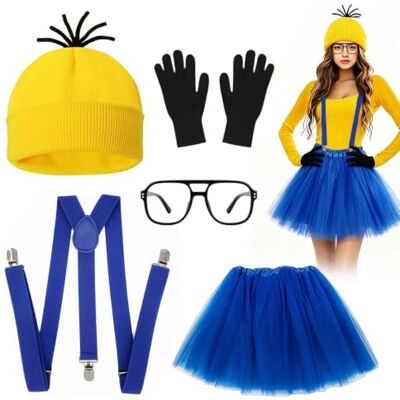 Zogxyc Yellow Cartoon Costume Accessory Set for Adults Fancy Dress Kit with Beanie Hat, Goggles, Gloves, Suspenders,Tutu Skirt & Socks for Halloween, World Book Day & Party Cosplay Zogxyc Yellow Cartoon Costume Accessory Set for Adults Fancy Dress Kit with Beanie Hat, Goggles, Gloves, Suspenders,Tutu Skirt & Socks for Halloween, World Book Day & Party Cosplay