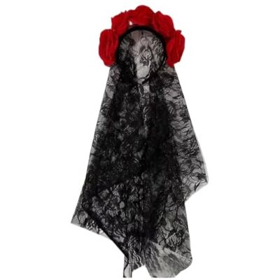Xjdzineq Lace Veil Headband for Halloween Costumes, Red Xjdzineq Lace Veil Headband for Halloween Costumes, Red