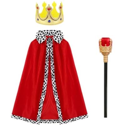 ASQzhuLIWing 3pcs King and Queen Makeup Set Cloth Crown Gold 90cm Children's Red Cape Cloak Scepter Gold Red Suitable for World Book Day Halloween Costumes Masquerade Role Play Theme Party ASQzhuLIWing 3pcs King and Queen Makeup Set Cloth Crown Gold 90cm Children's Red Cape Cloak Scepter Gold Red Suitable for World Book Day Halloween Costumes Masquerade Role Play Theme Party
