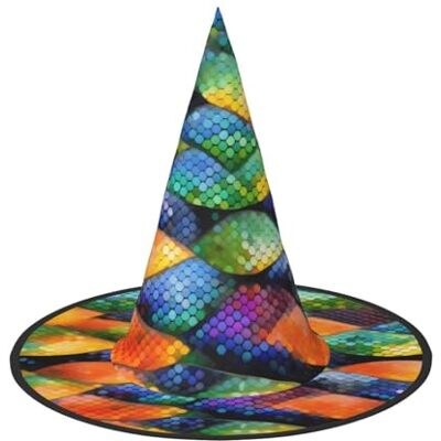 SamLng Rainbow Fish Scale Halloween Witch Hat for Adults Party Hat for Masquerade, Carnival, Cosplay Pointed Horn Decoration Cap SamLng Rainbow Fish Scale Halloween Witch Hat for Adults Party Hat for Masquerade, Carnival, Cosplay Pointed Horn Decoration Cap