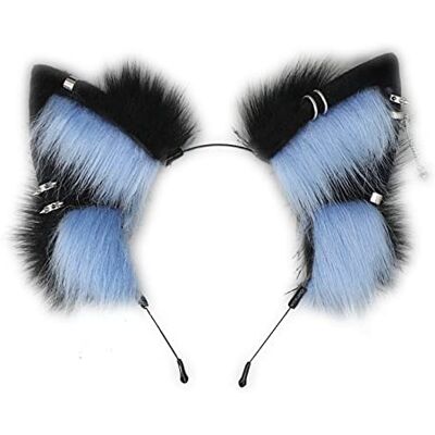 FANGZESHI Furry Cosplay Hairband with Wolf-Ears Halloween Party Props, Blue FANGZESHI Furry Cosplay Hairband with Wolf-Ears Halloween Party Props, Blue