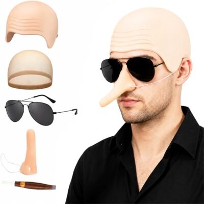 YUNLIJIA 5pcs Bald Cap Adult Pitbull Costume, Adults Mr Accessory Set, Nude Latex Bald Cap, Black Sunglasses,Fake Nose Suitable For Men, Women Role-Play, Parties Accessories YUNLIJIA 5pcs Bald Cap Adult Pitbull Costume, Adults Mr Accessory Set, Nude Latex Bald Cap, Black Sunglasses,Fake Nose Suitable For Men, Women Role-Play, Parties Accessories