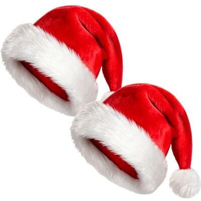 AUXHCYL Santa Hats for Adults and Kids, Red Plush Christmas Hat for Men and Women Classic Santa Hat Set with White Trim and Pom-Poms for Office Christmas Party, Fancy Dress and Festive Photos AUXHCYL Santa Hats for Adults and Kids, Red Plush Christmas Hat for Men and Women Classic Santa Hat Set with White Trim and Pom-Poms for Office Christmas Party, Fancy Dress and Festive Photos