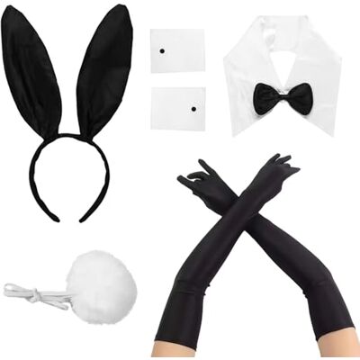 EULAPGOE Bunny Accessory Set Bunny Costume Accessory Set, Rabbit Ear Headband Bow Tie Cuffs Gloves Tail Cosplay Costume Accessories Set for Game Easter EULAPGOE Bunny Accessory Set Bunny Costume Accessory Set, Rabbit Ear Headband Bow Tie Cuffs Gloves Tail Cosplay Costume Accessories Set for Game Easter