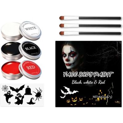 TYHIJUK Black+White+ Redness Face Body Paint Set, Three colors None-Toxic Professional Paint Palette Set Halloween Party Cosplay Clown Paints TYHIJUK Black+White+ Redness Face Body Paint Set, Three colors None-Toxic Professional Paint Palette Set Halloween Party Cosplay Clown Paints