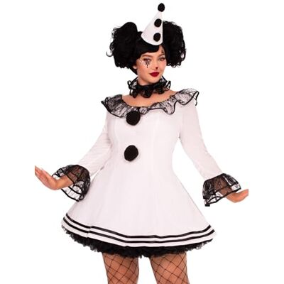 Leg Avenue 86658X 00808 3 Pc Pierrot Sexy Costume Women with Clown Dress, Ruffle Collar, Matching Hat Adult Sized, White/Black, 2X Leg Avenue 86658X 00808 3 Pc Pierrot Sexy Costume Women with Clown Dress, Ruffle Collar, Matching Hat Adult Sized, White/Black, 2X