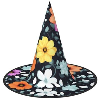 SamLng Beautiful colourful flowers Halloween Witch Hat for Adults Party Hat for Masquerade, Carnival, Cosplay Pointed Horn Decoration Cap SamLng Beautiful colourful flowers Halloween Witch Hat for Adults Party Hat for Masquerade, Carnival, Cosplay Pointed Horn Decoration Cap