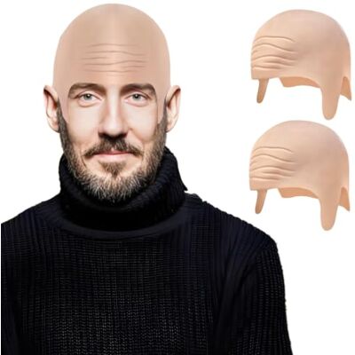 PUERFOCA 2 Pcs Latex Bald Cap, Bald Head Wig cap, Latex pitbull Fancy Dress Cosplay Hat Costume Accessory for Halloween Adults Unisex PUERFOCA 2 Pcs Latex Bald Cap, Bald Head Wig cap, Latex pitbull Fancy Dress Cosplay Hat Costume Accessory for Halloween Adults Unisex