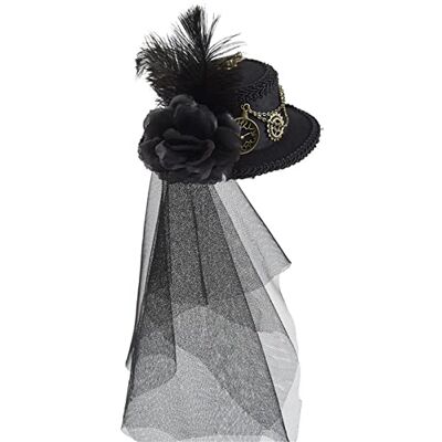MHADBKH Steampunk Hats for Women with Veil, Halloween Party, Black MHADBKH Steampunk Hats for Women with Veil, Halloween Party, Black