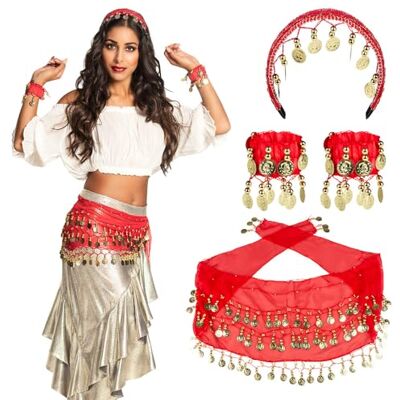 Boland Gypsy Costume Accessory Set Belly Dancer Coin Belt Headband and Bracelets Arabian Fancy Dress Ladies One Size Boland Gypsy Costume Accessory Set Belly Dancer Coin Belt Headband and Bracelets Arabian Fancy Dress Ladies One Size