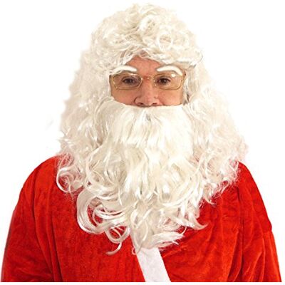 HENBRANDT Premium Santa Wig with Beard and Eyebrows Realistic White Curly Father Christmas Festive Costume Accessory for Adults Christmas Parties Events HENBRANDT Premium Santa Wig with Beard and Eyebrows Realistic White Curly Father Christmas Festive Costume Accessory for Adults Christmas Parties Events