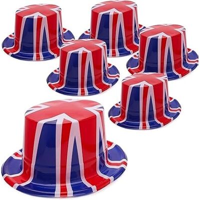Toyland ® Pack of 6 Plastic Union Jack Top Hats One Size 29cm x 14cm British Celebrations St George's, Euros & World Cup English Party Decorations Toyland ® Pack of 6 Plastic Union Jack Top Hats One Size 29cm x 14cm British Celebrations St George's, Euros & World Cup English Party Decorations