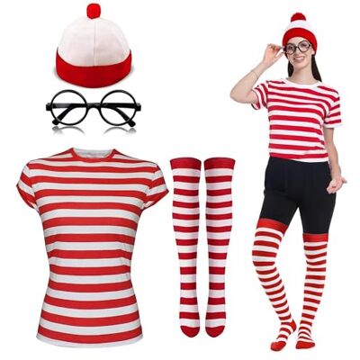 Gizelle Unisex Adults MENS WOMEN'S GIRLS RED & WHITE STRIPES T-SHIRT, SANTA HAT, & GLASSES SET ADULTS CHRISTMAS PARTY FANCY DRESS HEN NIGHT COSTUME BOOK DAY Gizelle Unisex Adults MENS WOMEN'S GIRLS RED & WHITE STRIPES T-SHIRT, SANTA HAT, & GLASSES SET ADULTS CHRISTMAS PARTY FANCY DRESS HEN NIGHT COSTUME BOOK DAY