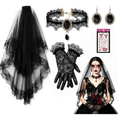 RUISOPE Gothic Bride Veil Set, 5PCS Halloween Costume Set Accessory RUISOPE Gothic Bride Veil Set, 5PCS Halloween Costume Set Accessory