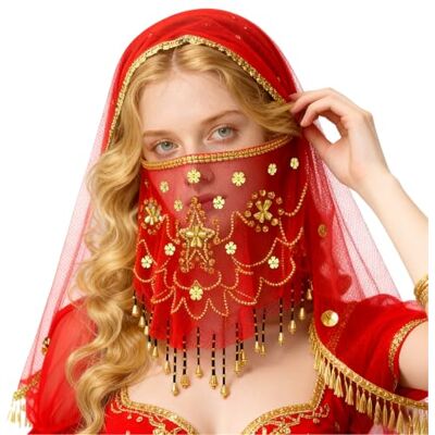 Baisdan Belly Dance Face Veil with Beads Sequins Cosplay Halloween Carnival Costume Accessory Baisdan Belly Dance Face Veil with Beads Sequins Cosplay Halloween Carnival Costume Accessory
