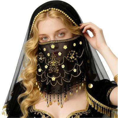 Baisdan Belly Dance Face Veil with Beads Sequins Cosplay Halloween Carnival Costume Accessory Baisdan Belly Dance Face Veil with Beads Sequins Cosplay Halloween Carnival Costume Accessory