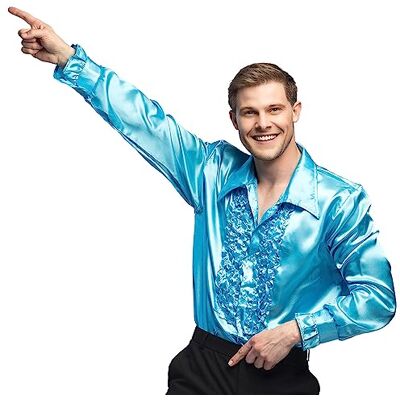 Boland Disco Shirt with Ruffles Turquoise for Men Costume Party Shirt 70s Theme Party Carnival Boland Disco Shirt with Ruffles Turquoise for Men Costume Party Shirt 70s Theme Party Carnival