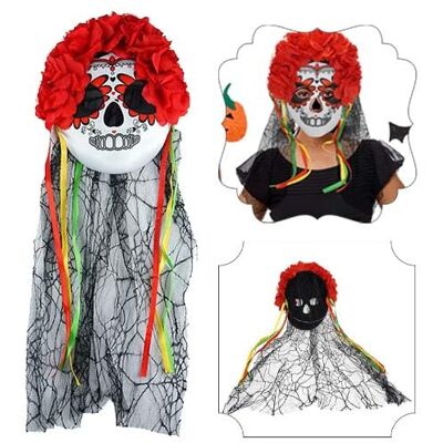 SRVertex Horror Halloween Day of the Dead Veil & Flower Masquerade Mask, Bleeding Metallic Warrior Clown Scary Dead Skeleton, Party Mask Nonslip Elastic Stretchy Cover for Women and Girls Size-60cm SRVertex Horror Halloween Day of the Dead Veil & Flower Masquerade Mask, Bleeding Metallic Warrior Clown Scary Dead Skeleton, Party Mask Nonslip Elastic Stretchy Cover for Women and Girls Size-60cm