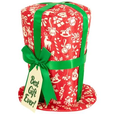 FROMCEO Holiday Party Top Hat Red Printed Polyester for Stage Shows Tall Top Hat with Fabric Costume Accessory for Photo Booth School Plays Festive Gatherings FROMCEO Holiday Party Top Hat Red Printed Polyester for Stage Shows Tall Top Hat with Fabric Costume Accessory for Photo Booth School Plays Festive Gatherings