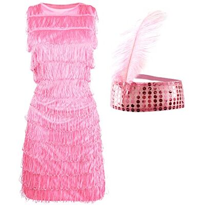 I Love Fancy Dress - Pink Front Fringed Flapper Dress - Large - Dress I Love Fancy Dress - Pink Front Fringed Flapper Dress - Large - Dress