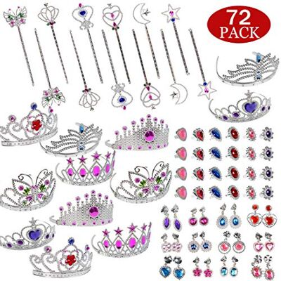Nunki Toy 72 Pieces Princess Pretend Jewelry Toy Playset,Assorted Jewelry Dress Up Costume Toy Rings,Crowns,Wands for Girls Princess Party Favors Nunki Toy 72 Pieces Princess Pretend Jewelry Toy Playset,Assorted Jewelry Dress Up Costume Toy Rings,Crowns,Wands for Girls Princess Party Favors