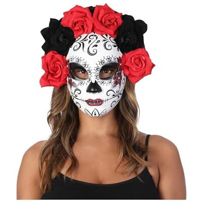 Stylex Party Stylex Day Of The Dead Sugar Skull Face Masks Flower Headband Painted Floral Design Dia de los Muertos (Red & Black) Stylex Party Stylex Day Of The Dead Sugar Skull Face Masks Flower Headband Painted Floral Design Dia de los Muertos (Red & Black)