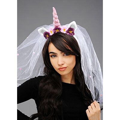 Magic Box Hen Party Bride To Be Unicorn Veil with Purple Flowers Magic Box Hen Party Bride To Be Unicorn Veil with Purple Flowers
