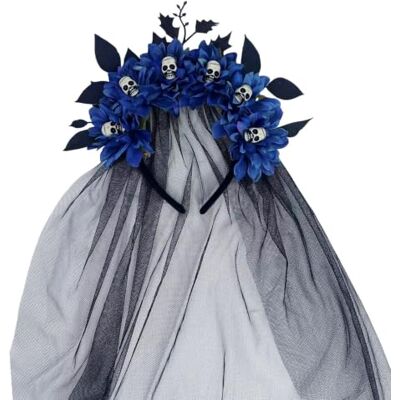 JSGHGDF Witch Hat Headband with Black Veil Halloween, Blue JSGHGDF Witch Hat Headband with Black Veil Halloween, Blue