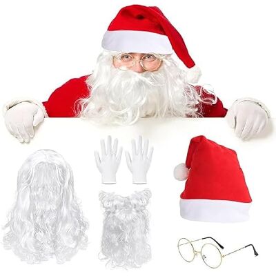 YUPDFGB Santa Claus Costume Accessory Set, 5pcs Santa Claus Costume Accessories Includes Santa Beard+Hat+Glasses+Santa+Gloves+hair Father Family Gatherings, Christmas Parties YUPDFGB Santa Claus Costume Accessory Set, 5pcs Santa Claus Costume Accessories Includes Santa Beard+Hat+Glasses+Santa+Gloves+hair Father Family Gatherings, Christmas Parties