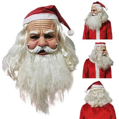 XUEYEGONGJI Santa Claus Mask with Hat Realistic Size Full Beard Wrinkled Latex Simulation Christmas Mask for Party Cosplay Costume Props XUEYEGONGJI Santa Claus Mask with Hat Realistic Size Full Beard Wrinkled Latex Simulation Christmas Mask for Party Cosplay Costume Props