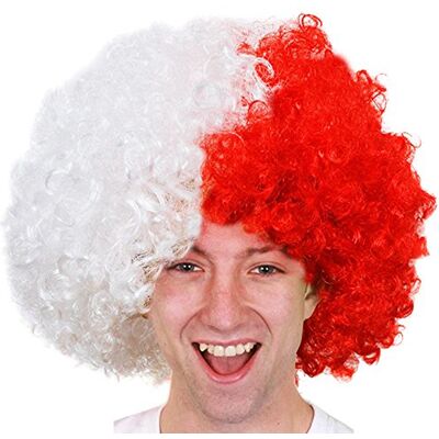 I LOVE FANCY DRESS England Supporter's Afro Wig Pack of 1 Half-Red and Half-White Curly Wig Adults Rugby Football World Cup Six Nations Sporting Events St George's Day Fancy Dress Accessory I LOVE FANCY DRESS England Supporter's Afro Wig Pack of 1 Half-Red and Half-White Curly Wig Adults Rugby Football World Cup Six Nations Sporting Events St George's Day Fancy Dress Accessory