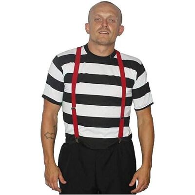 The Dragons Den Adults Tweedle Dee Dum T-Shirt, Red Braces & Bald Cap Wonderland Fancy Dress Single Costume The Dragons Den Adults Tweedle Dee Dum T-Shirt, Red Braces & Bald Cap Wonderland Fancy Dress Single Costume
