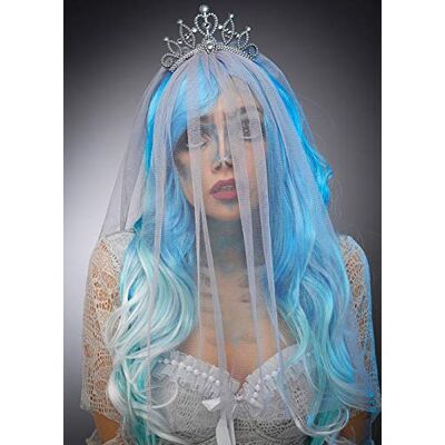 Struts Womens Halloween Zombie Corpse Bride Style Grey Veil Headpiece Struts Womens Halloween Zombie Corpse Bride Style Grey Veil Headpiece