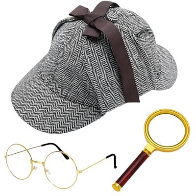 Qcbuegof Detective Costume Accessory Set Hat Glasses Magnifying Glass Private Investigator Costume Detective Halloween Qcbuegof Detective Costume Accessory Set Hat Glasses Magnifying Glass Private Investigator Costume Detective Halloween
