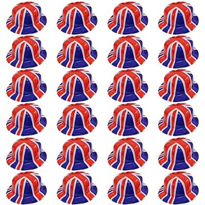 QDS 24 x Union Jack Bowler Hats – Plastic Adults Party Hat for Men & Women – Ideal for VE Day St George’s Day, Royal Celebrations & Fancy Dress Costume Events – Bulk Pack QDS 24 x Union Jack Bowler Hats – Plastic Adults Party Hat for Men & Women – Ideal for VE Day St George’s Day, Royal Celebrations & Fancy Dress Costume Events – Bulk Pack