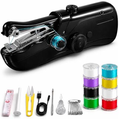 RICKUNCL Portable Handheld Sewing Machine for Adults, Black Mini Hand Held, For Beginners, Electric for Hemming, Quick Fabric Home Travel, Clothes Pants DIY Fabric Denim RICKUNCL Portable Handheld Sewing Machine for Adults, Black Mini Hand Held, For Beginners, Electric for Hemming, Quick Fabric Home Travel, Clothes Pants DIY Fabric Denim